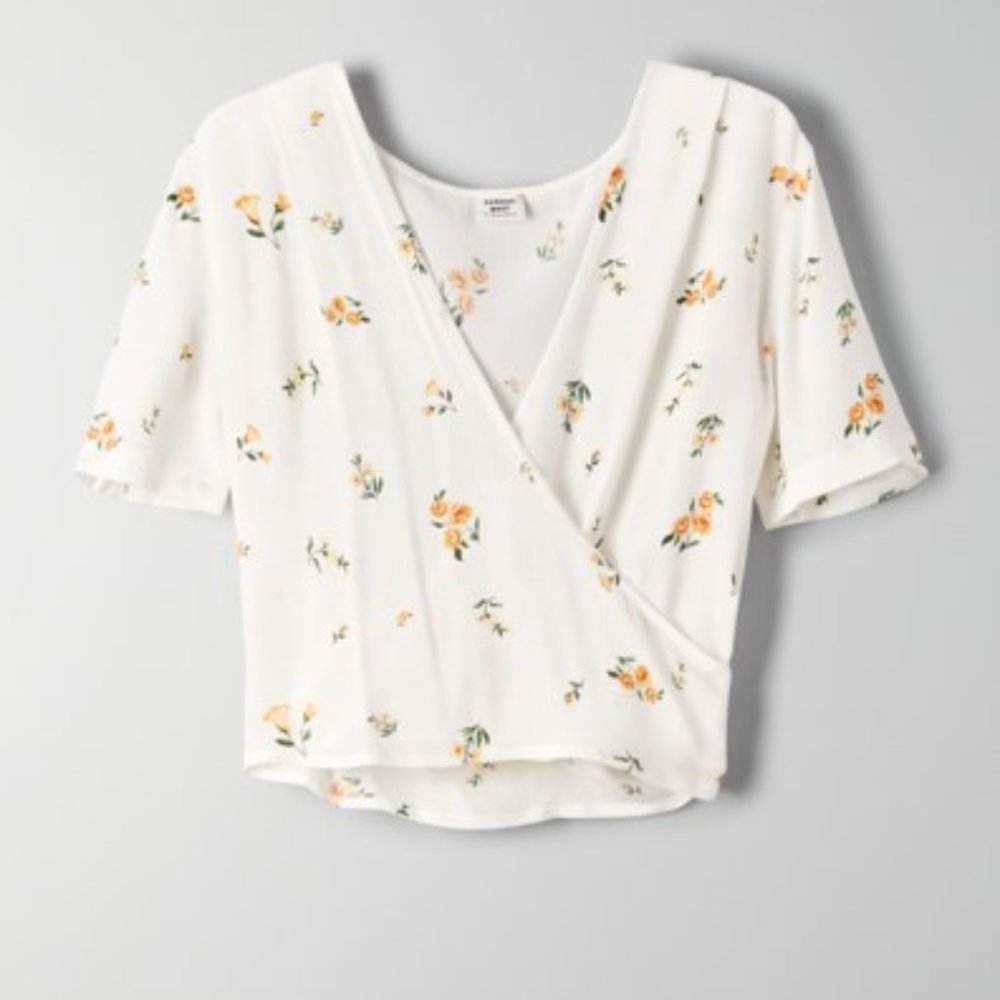 Aritzia Sunday Best White Floral Crop Top XS